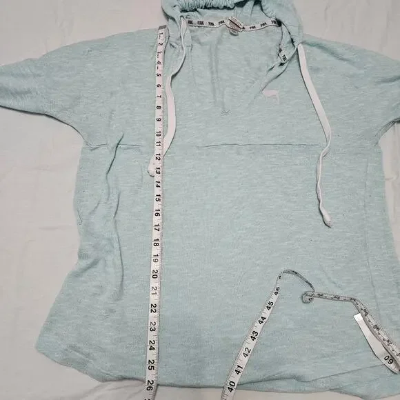 PINK Victoria's Secret Blue Lightweight Hooded Sweater Size Large - Picture 6 of 7